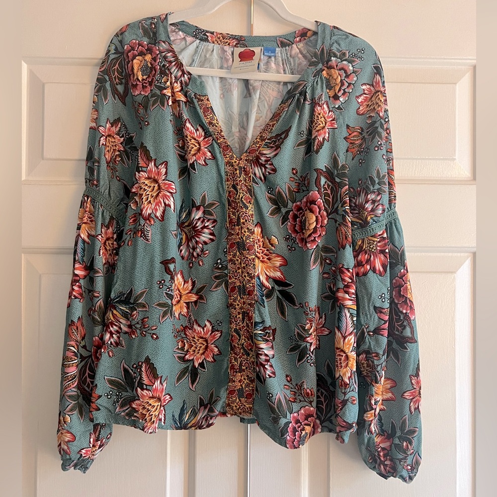 Farm Rio for Anthropologie Paola Floral Peasant Blouse sz Small